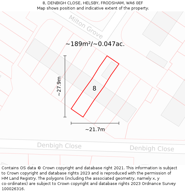 8, DENBIGH CLOSE, HELSBY, FRODSHAM, WA6 0EF: Plot and title map