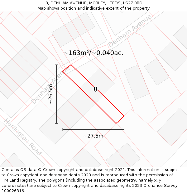 8, DENHAM AVENUE, MORLEY, LEEDS, LS27 0RD: Plot and title map