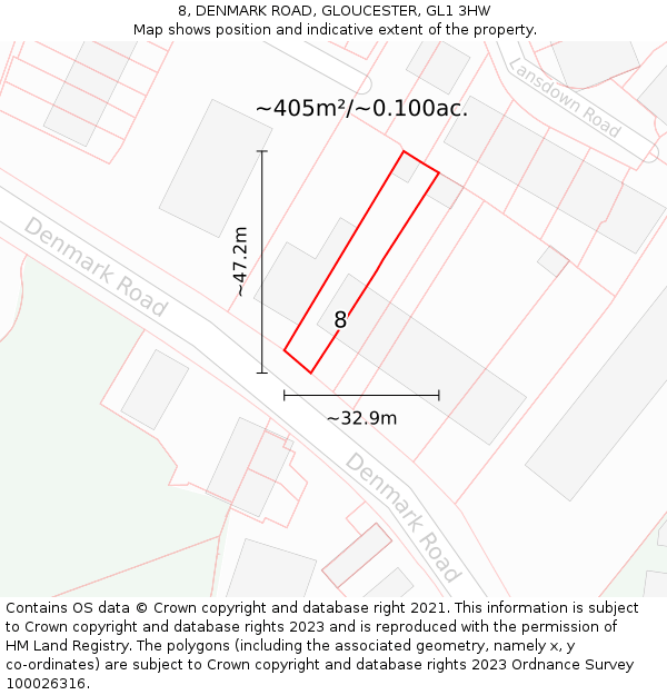8, DENMARK ROAD, GLOUCESTER, GL1 3HW: Plot and title map