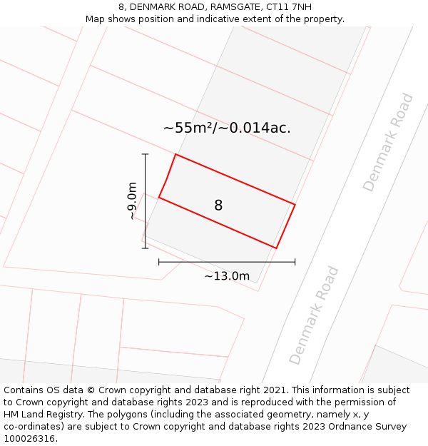 8, DENMARK ROAD, RAMSGATE, CT11 7NH: Plot and title map