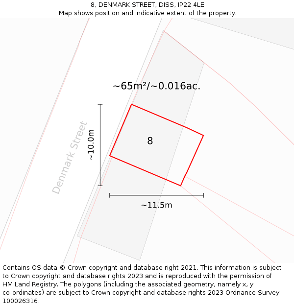8, DENMARK STREET, DISS, IP22 4LE: Plot and title map