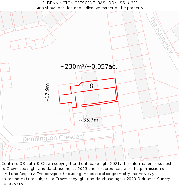 8, DENNINGTON CRESCENT, BASILDON, SS14 2FF: Plot and title map