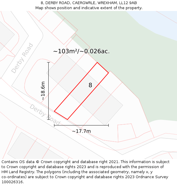 8, DERBY ROAD, CAERGWRLE, WREXHAM, LL12 9AB: Plot and title map