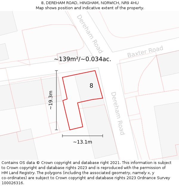 8, DEREHAM ROAD, HINGHAM, NORWICH, NR9 4HU: Plot and title map