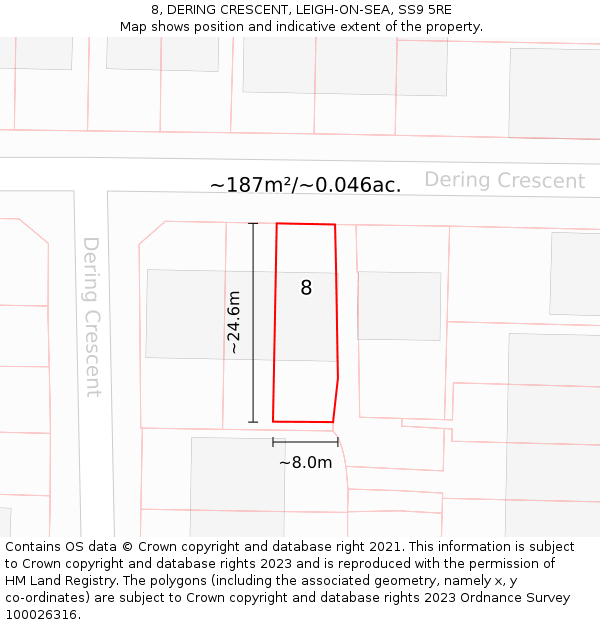 8, DERING CRESCENT, LEIGH-ON-SEA, SS9 5RE: Plot and title map
