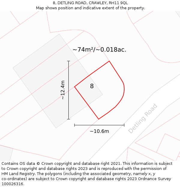 8, DETLING ROAD, CRAWLEY, RH11 9QL: Plot and title map