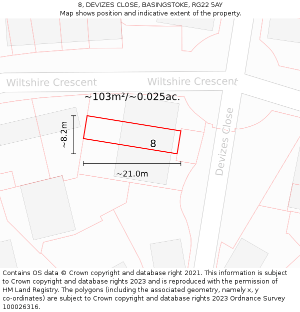 8, DEVIZES CLOSE, BASINGSTOKE, RG22 5AY: Plot and title map