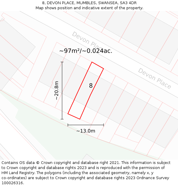 8, DEVON PLACE, MUMBLES, SWANSEA, SA3 4DR: Plot and title map