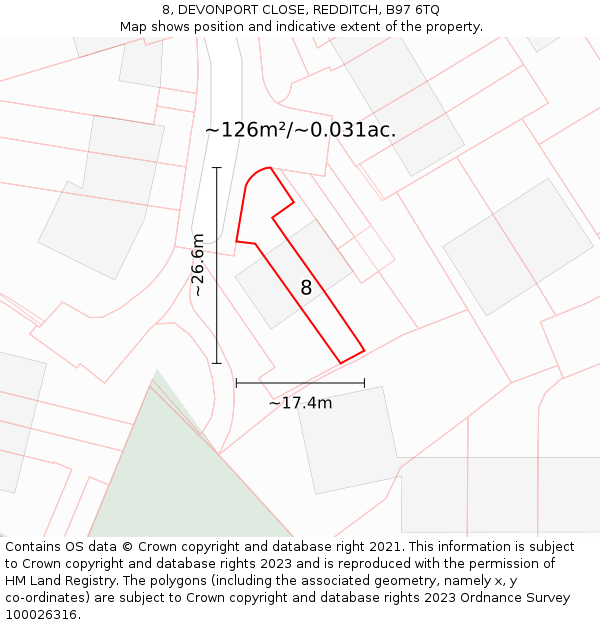 8, DEVONPORT CLOSE, REDDITCH, B97 6TQ: Plot and title map