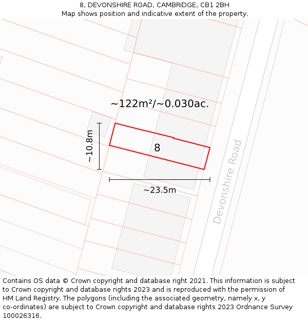 8, DEVONSHIRE ROAD, CAMBRIDGE, CB1 2BH: Plot and title map