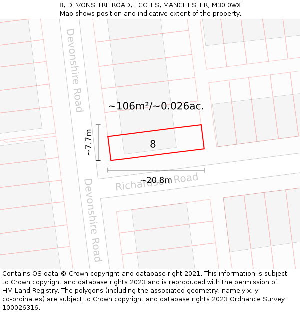 8, DEVONSHIRE ROAD, ECCLES, MANCHESTER, M30 0WX: Plot and title map