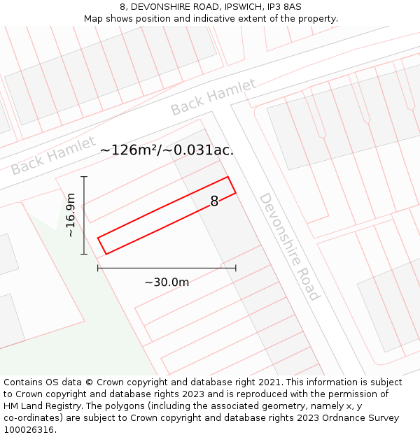8, DEVONSHIRE ROAD, IPSWICH, IP3 8AS: Plot and title map