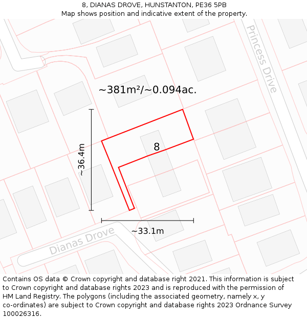 8, DIANAS DROVE, HUNSTANTON, PE36 5PB: Plot and title map