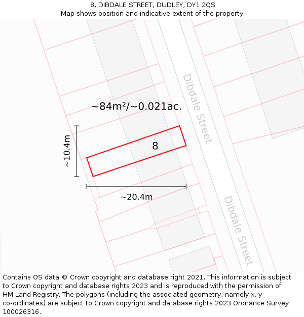 8, DIBDALE STREET, DUDLEY, DY1 2QS: Plot and title map