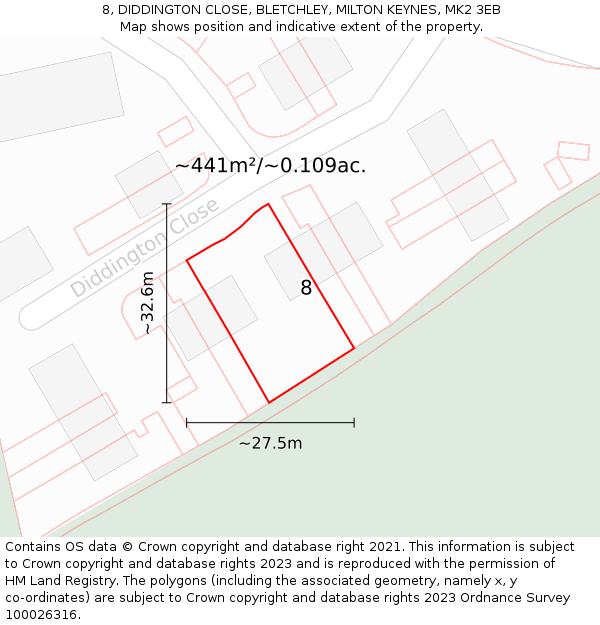 8, DIDDINGTON CLOSE, BLETCHLEY, MILTON KEYNES, MK2 3EB: Plot and title map