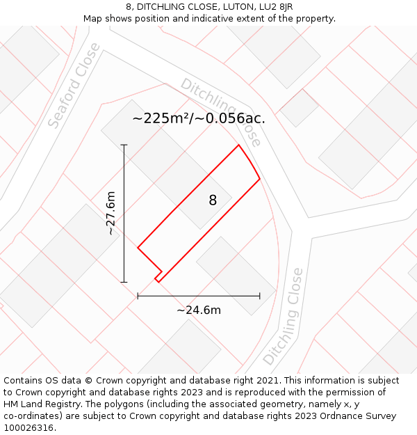 8, DITCHLING CLOSE, LUTON, LU2 8JR: Plot and title map