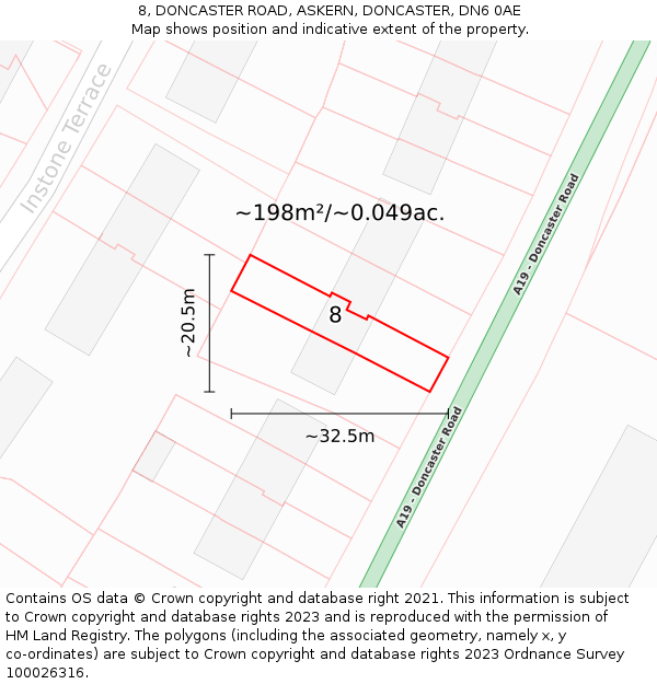 8, DONCASTER ROAD, ASKERN, DONCASTER, DN6 0AE: Plot and title map