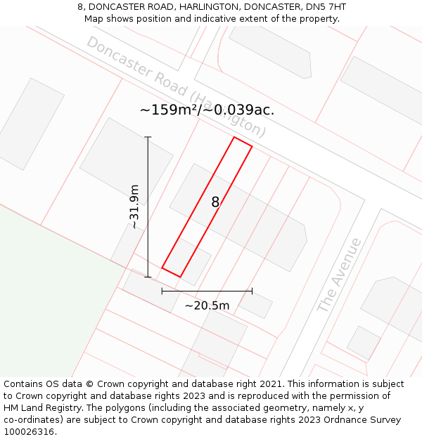 8, DONCASTER ROAD, HARLINGTON, DONCASTER, DN5 7HT: Plot and title map