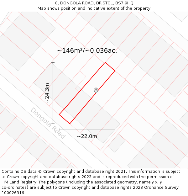 8, DONGOLA ROAD, BRISTOL, BS7 9HQ: Plot and title map