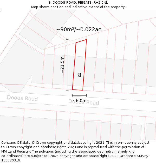 8, DOODS ROAD, REIGATE, RH2 0NL: Plot and title map