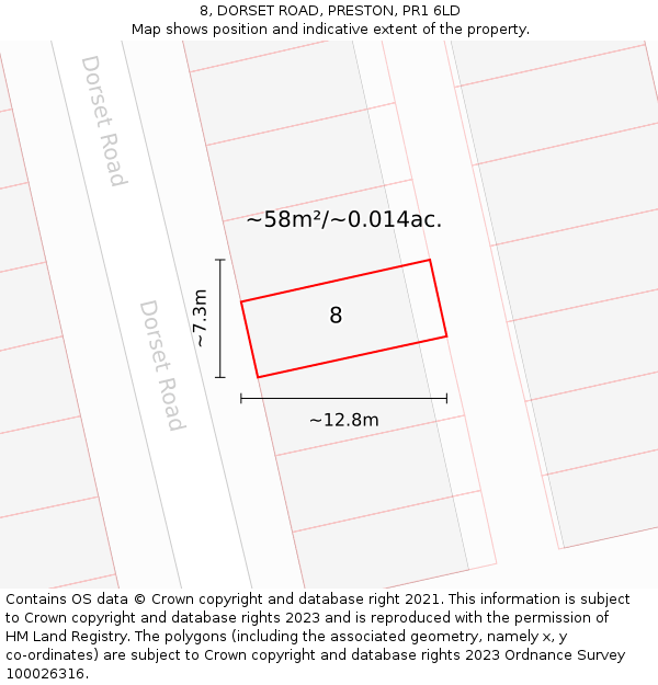 8, DORSET ROAD, PRESTON, PR1 6LD: Plot and title map