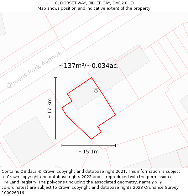 8, DORSET WAY, BILLERICAY, CM12 0UD: Plot and title map