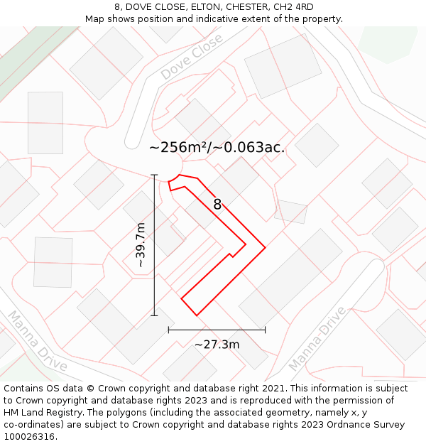8, DOVE CLOSE, ELTON, CHESTER, CH2 4RD: Plot and title map