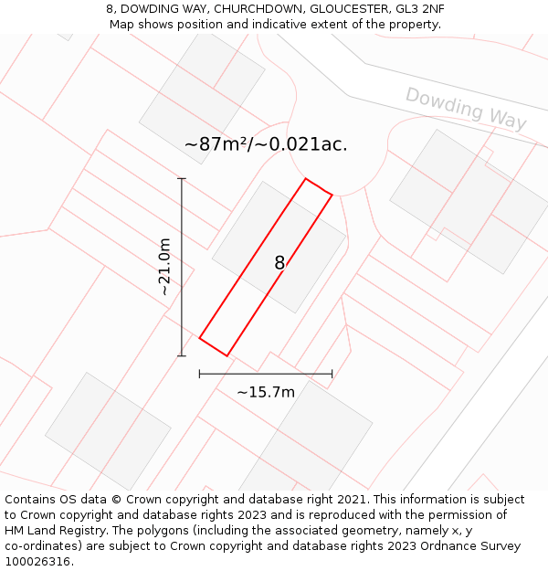 8, DOWDING WAY, CHURCHDOWN, GLOUCESTER, GL3 2NF: Plot and title map