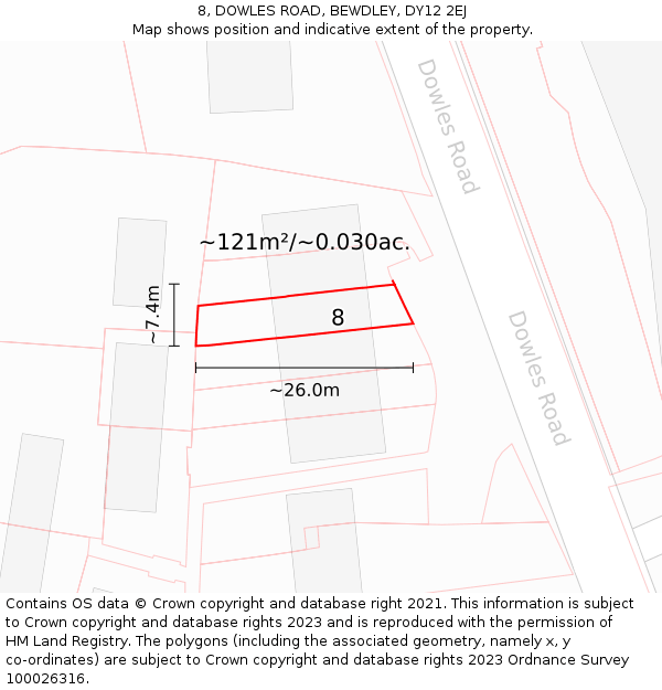 8, DOWLES ROAD, BEWDLEY, DY12 2EJ: Plot and title map