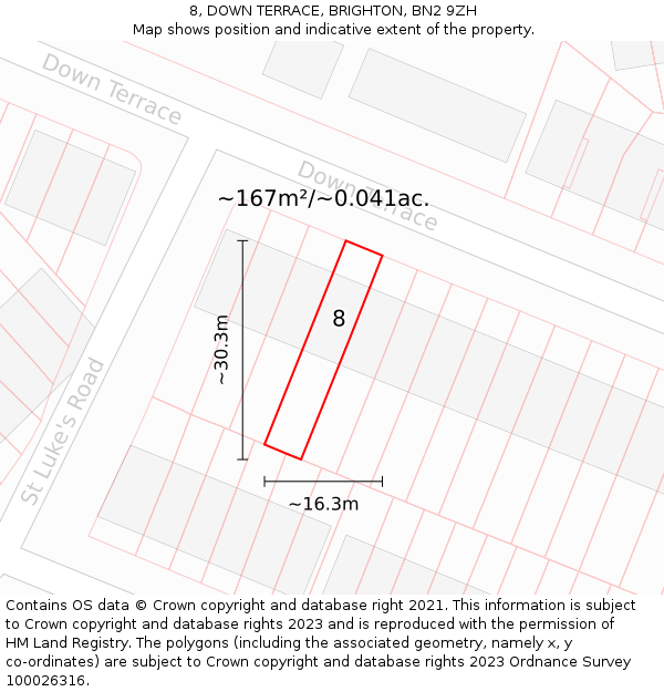 8, DOWN TERRACE, BRIGHTON, BN2 9ZH: Plot and title map