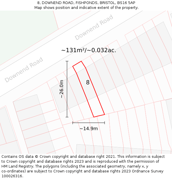 8, DOWNEND ROAD, FISHPONDS, BRISTOL, BS16 5AP: Plot and title map