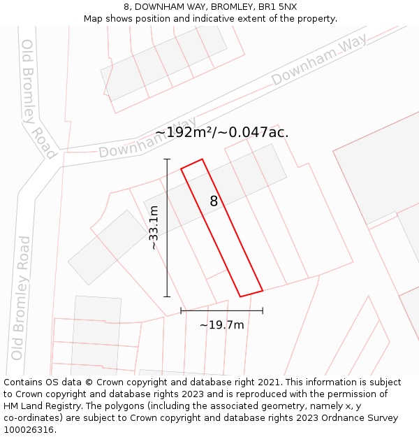 8, DOWNHAM WAY, BROMLEY, BR1 5NX: Plot and title map