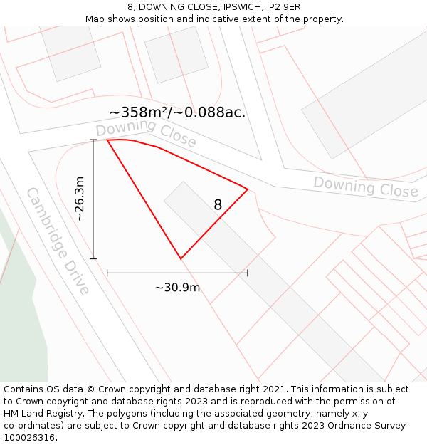 8, DOWNING CLOSE, IPSWICH, IP2 9ER: Plot and title map