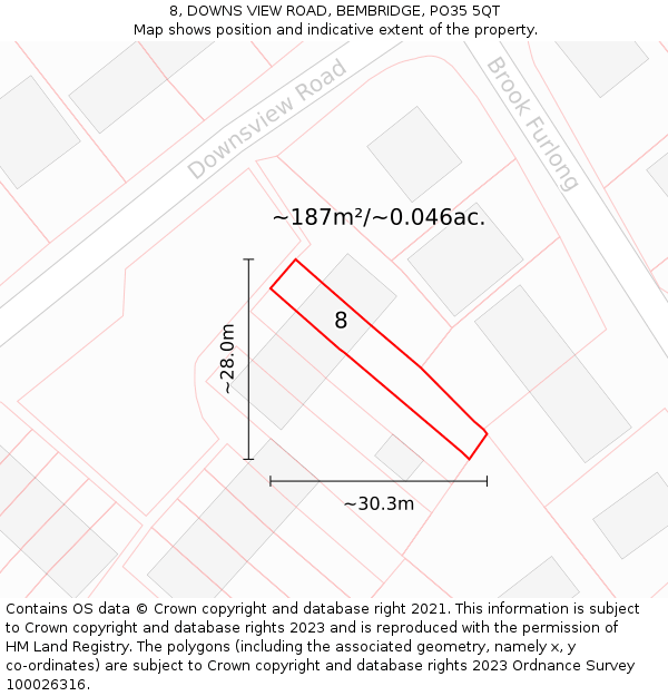 8, DOWNS VIEW ROAD, BEMBRIDGE, PO35 5QT: Plot and title map