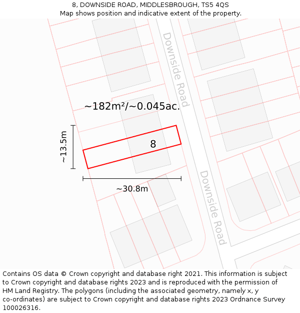 8, DOWNSIDE ROAD, MIDDLESBROUGH, TS5 4QS: Plot and title map