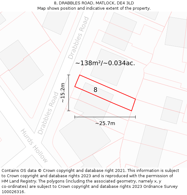 8, DRABBLES ROAD, MATLOCK, DE4 3LD: Plot and title map