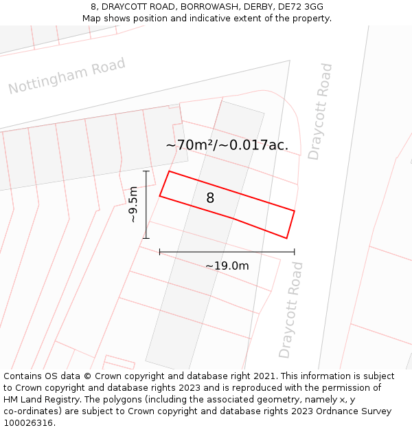 8, DRAYCOTT ROAD, BORROWASH, DERBY, DE72 3GG: Plot and title map