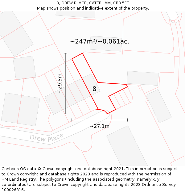 8, DREW PLACE, CATERHAM, CR3 5FE: Plot and title map
