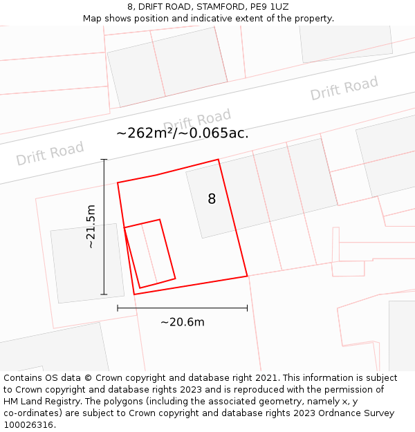 8, DRIFT ROAD, STAMFORD, PE9 1UZ: Plot and title map