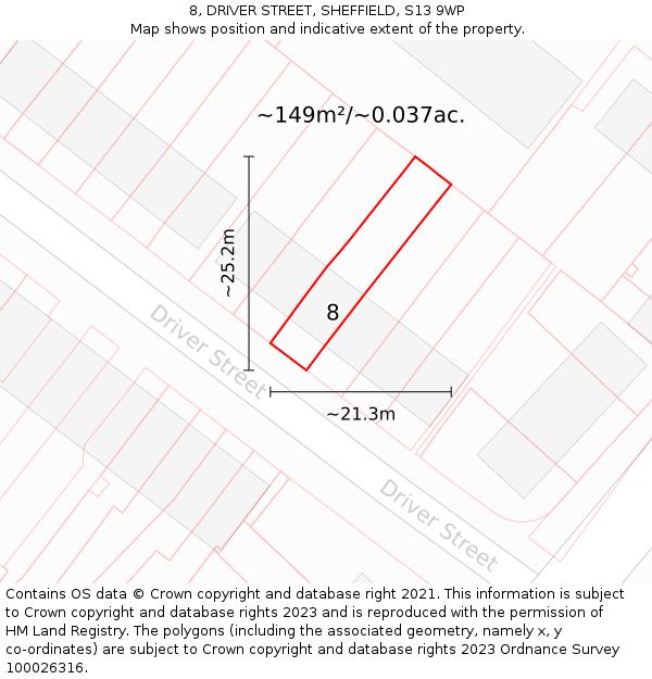 8, DRIVER STREET, SHEFFIELD, S13 9WP: Plot and title map