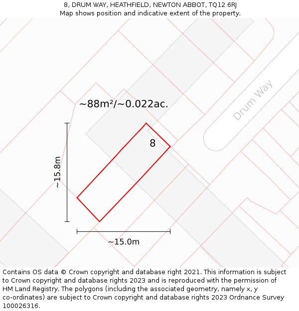 8, DRUM WAY, HEATHFIELD, NEWTON ABBOT, TQ12 6RJ: Plot and title map