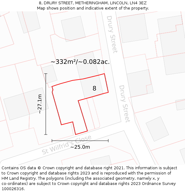 8, DRURY STREET, METHERINGHAM, LINCOLN, LN4 3EZ: Plot and title map