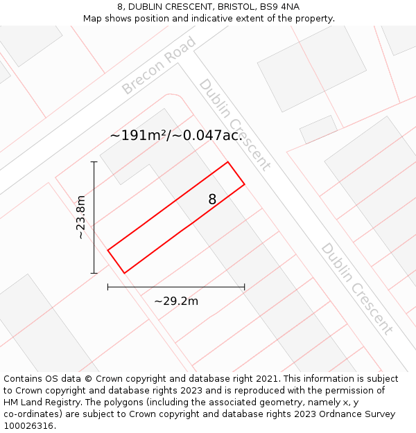 8, DUBLIN CRESCENT, BRISTOL, BS9 4NA: Plot and title map