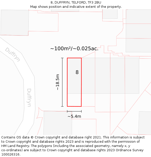 8, DUFFRYN, TELFORD, TF3 2BU: Plot and title map