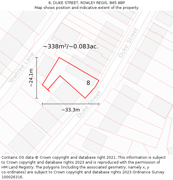 8, DUKE STREET, ROWLEY REGIS, B65 8BP: Plot and title map