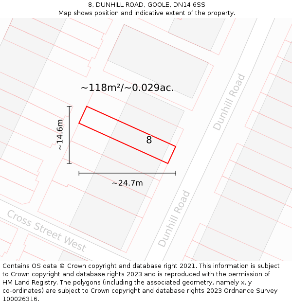 8, DUNHILL ROAD, GOOLE, DN14 6SS: Plot and title map