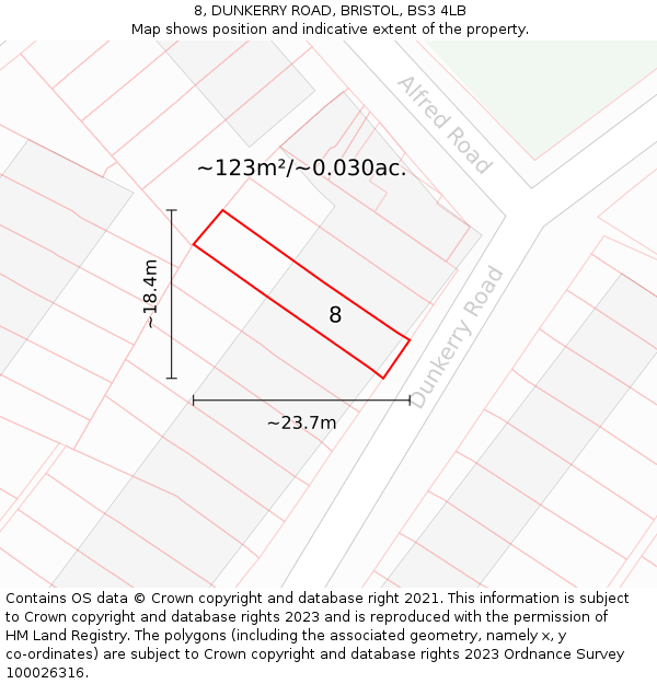 8, DUNKERRY ROAD, BRISTOL, BS3 4LB: Plot and title map