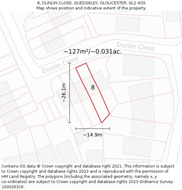 8, DUNLIN CLOSE, QUEDGELEY, GLOUCESTER, GL2 4GS: Plot and title map