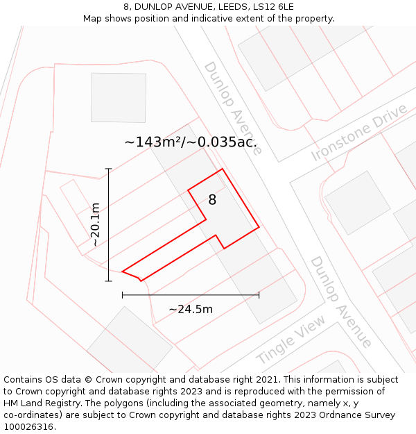 8, DUNLOP AVENUE, LEEDS, LS12 6LE: Plot and title map