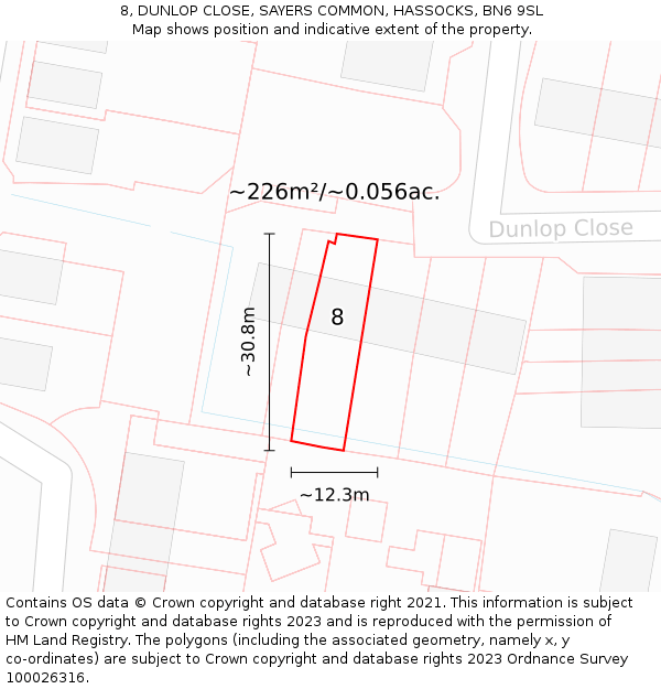 8, DUNLOP CLOSE, SAYERS COMMON, HASSOCKS, BN6 9SL: Plot and title map